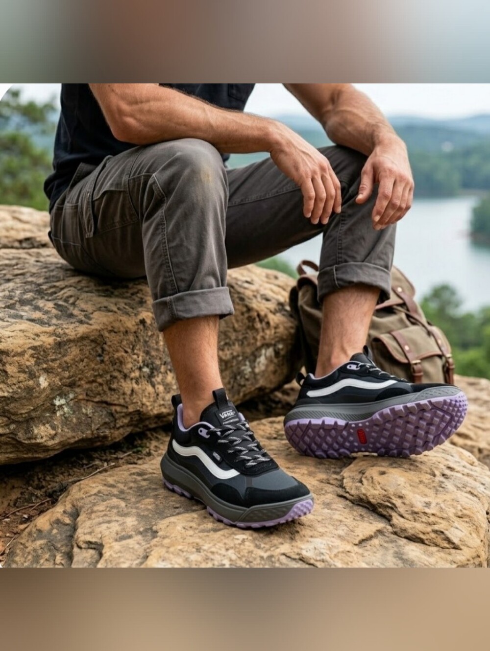 NEW! Vans Black with Lavender Ultrarange Trail-Style Low-Top Sneakers Mens sz 12
